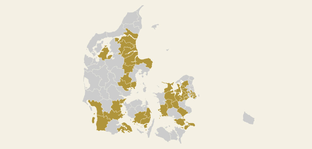 Danmarkskort viser, hvilke kommuner, der hjar en borgerrådgiver. - og dem, der ikke har